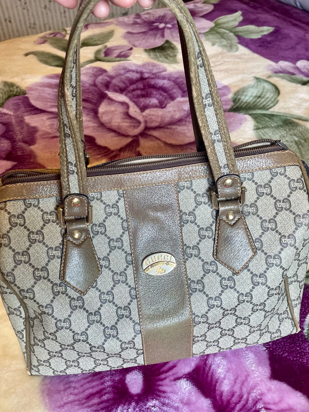 Gucci vintage Brown Monogram Satchel authentication certificate included
